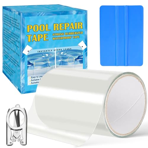 Asticers Kit Riparazione Piscina, Kit di Riparazione per Piscina Trasparente, Nastro di Riparazione per Piscina, Toppe per Piscina Fuori Terra per Riparare Varie Superfici della Piscina (10cm*152cm)