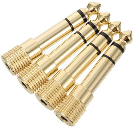 ABOOFAN 4 Stück Vergoldeter 3,5mm 6,3mm Audioadapter aus Messing mit Starkem Antistörschutz für Mischpult und Verstärker Kompatibel mit E Piano und E Drum
