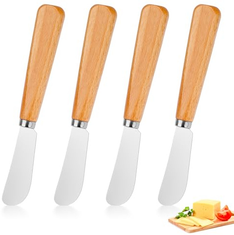 Nakutita 4 Pcs Butter Knife, 17cm Wood Handle Stainless Steel Butter Knife Spreader Set, Ergonomic Spreading Knives for Cream Cheese Bagels Fruit Jam Toast Sandwich Pastry Spreading