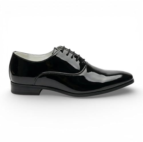 Infinity Leather Dolcetto Herren-Oxford-Schnürschuhe aus schwarzem Lackleder (PU-Leder) Hochzeitsschuhe mit Brogue-Schnürung