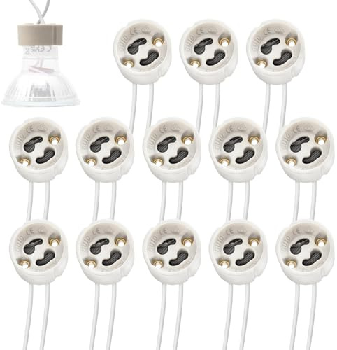 15 Stück GU10 Fassung, 15CM Silikon-Stromleitung 0.75mm², VDE, GU10 Keramiksockel für LED, Halogen, Hitzebeständigkeit bis 600℃, 0-250V, 0-300W