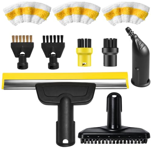 10pcs Steam Cleaner Accessories for Kärcher Steam Cleaner Replacement | Window Nozzle Mouthpiece Nozzle Steam Mop Brush Heads Microfibre Cover Flat & Round Brushes for Kärcher SC1-SC5 Steam Cleaner
