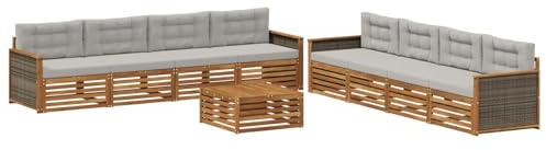 vidaXL Outdoor-Sofagarnitur mit Kissen 9 pcs Natürlich und Hellgrau, Garten Lounge Set, modernes Akazienholz Sofa, wetterfeste Möbel, Bequeme Terrassen Sitzgelegenheit