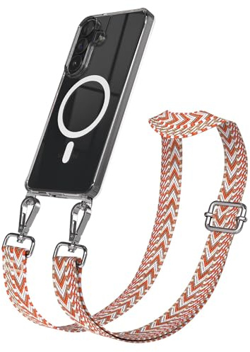 EAZY CASE Handykette - Verstellbares Taschenband kompatibel mit Galaxy S26 Plus, Schulterriemen, Handykordel mit Silikon Hülle, Qi Charging kompatibel, Umhängetasche, Blau Rot Silber