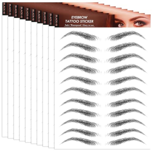 WLLHYF 10 Blätter 4D Haarähnliche Augenbrauen Aufkleber Wasserdichte Augenbrauen Transfer Aufkleber Schwarz langlebig Shaping Brow Aufkleber abziehbarer Falsche Augenbrauen für Frauen