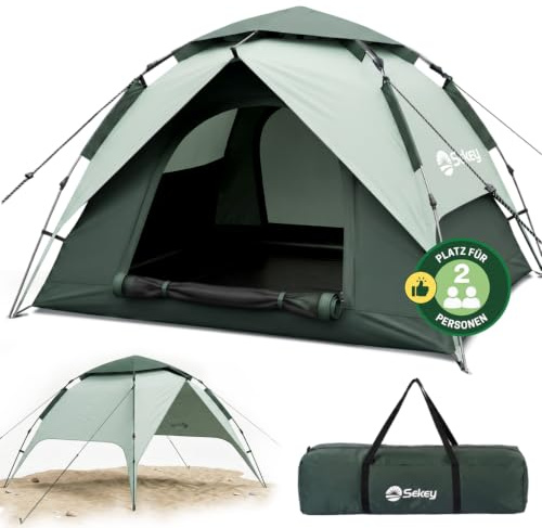 Sekey Pop Up Zelt 2 Personen wasserdicht | 2-in-1 Campingzelt | Instant Pop Up Kuppelzelt, PU3000+ Wasserdicht & UPF50+ Sonnenschutz für Camping, 2 in 1 Familienzelt Camping Tent