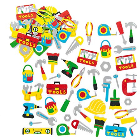 Baker Ross ET465 Tool Box Foam Stickers (Pack of 120) Self Adhesive Puffy Scrapbook Stickers