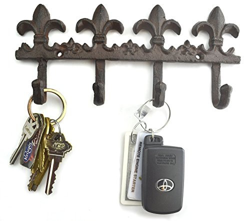 Lulu Gusseiserne Haken, Design: stilisierte Lilie, Dekor Key Hook Brown