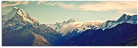 Paul Sinus Art Panoramabild auf Leinwand und Keilrahmen 150x50cm Neuseeland Nationalpark Berge Schnee