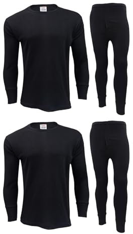 Gaffer Mens Thermal Sets 2 Pack Long Sleeve Tshirt Johns Bottoms T Shirt Ski Wear Black XX-Large 2XL XXL