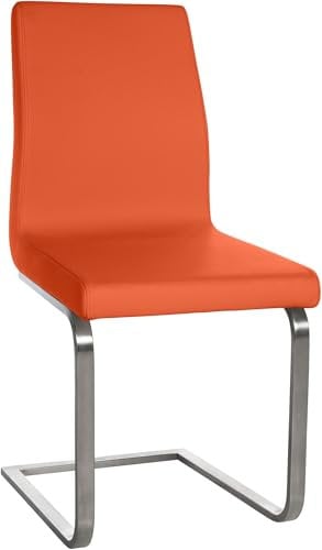 CLP Esszimmerstuhl Belfort, moderner Freischwinger mit hoher Rückenlehne, gepolsterter Sitzfläche, Edelstahlgestell, Farbe:orange