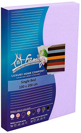 Familie Bettwäsche Premium Qualität 100% Baumwolle Jersey Spannbettlaken Spannbetttuch, Einzelbett lila