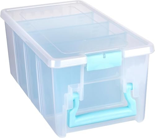 ArtBin Semi Satchel with Removable Dividers, Portable Art & Craft Organizer with Handle, [1] Plastic Storage Case, Clear with Aqua Accents, Polypropylene