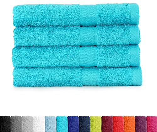 BaSaTex - Handtuch Set für Haushalt & Gäste 4er Pack - Frottee-Handtücher mit Aufhängeschlaufe aus weicher Baumwolle in 50x100cm- Waschtücher für Bad Öko-Tex Made in Green - Türkis