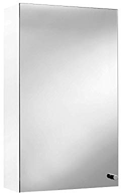 Croydex Carra 50 x 30cm Bathroom Mirror Cabinet - No Assembly Required | Compact Ideal for Small Bathrooms | White Steel Carcass | 1 Fixed Shelf | Mirrored Door with Pin Handle