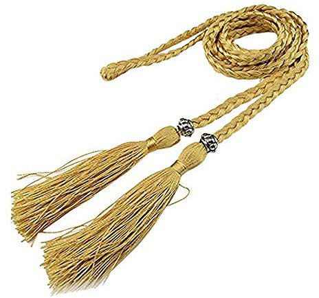 J Shop Woven Tassel Belt Knot Decorated Waist Chain Waist Rope for Woman and Girl (Gold)