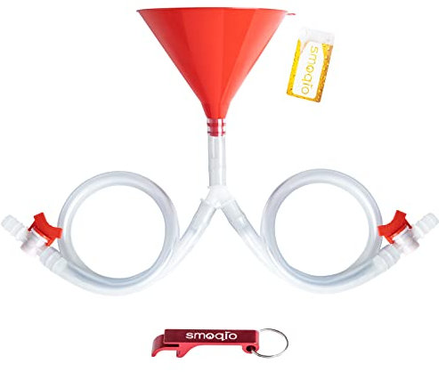 SMOQIO Beer Bong Funnel with Valve, Double Header, Bonus Bottle Opener, 1 Pack