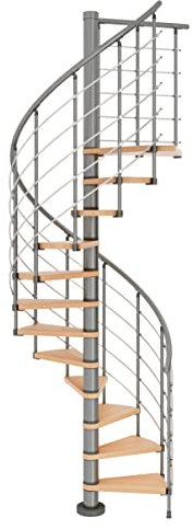 DOLLE Spindeltreppe Oslo Buche lackiert 14 Stufen / 15 Steigungen Höhe 315-345 cm Durchmesser 120 cm Unterkonstruktion Grau pulverbeschichtet