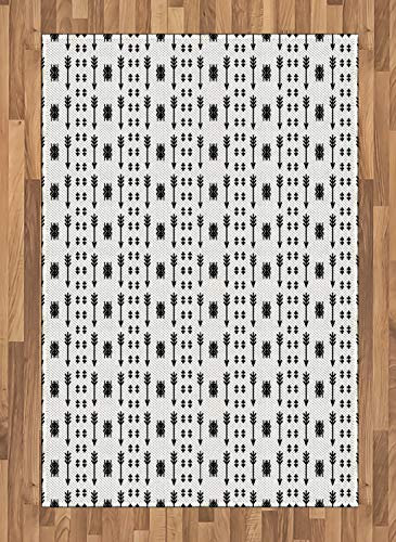 ABAKUHAUS Stammes Teppich, Ethnische Boho Pfeile, Deko-Teppich Digitaldruck, Färben mit langfristigen Halt, 120 x 180 cm, Weiß Schwarz