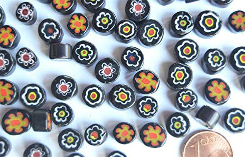 30g Millefiori rund ohne Loch 7-15mm Glas Dekosteine ca. 25-30 St. Farbauswahl (Schwarz)