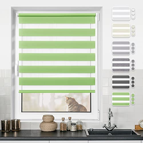 Doppelrollo Klemmfix ohne Bohren Rollos für Fenster ohne Bohren mit Bohren Grün B60 x H150cm -Stoffbreite 56cm Rollo Fensterrollo Klemmrollos Fensterrollo innen lichtdurchlässig & verdunkelnd