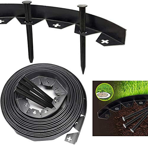 10 Meters Garden Lawn Edging Border Outdoor Flexible Pathway Wall Fence with 50 Strong Securing Pegs