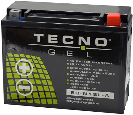 TECNO-GEL Motorrad Qualitäts Batterie Y50-N18L-A für YAMAHA XVZ 1200/1300 TD 1984-1992, 12V Gel-Batterie 20 Ah (DIN 52016), 205x90x160 mm