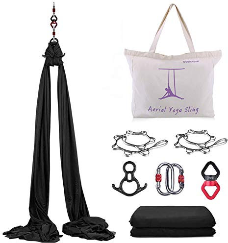 WWahuayuan 10M Premium Aerial Silks Equipment Yoga Pilates Swing Aerial Yoga Antigravity Hammock Trapeze for Acrobatic Dance,Air Yoga, Aerial Yoga Hammock (Black)