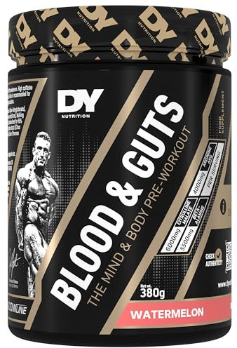 DY Nutrition - Blood and Guts Pre Workout Powder, 380g (Watermelon) - High Strength Preworkout with 350mg Caffeine, Citrulline Malate, Beta Alanine, Arginine AKG, L-Tyrosine, Vitamin B3, Men & Women