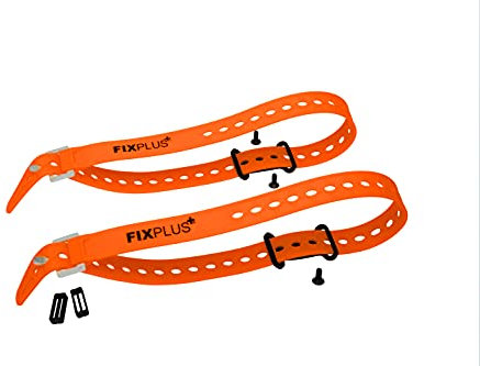Gear Tightener Set 66cm - Ladungsbefestigung am Fahrrad für große Teile – Zwei Aluminium Halter inkl. Schrauben + Zwei FIXPLUS Spannbänder 66cm Länge (orange) und Zwei Strapkeeper (schwarz)