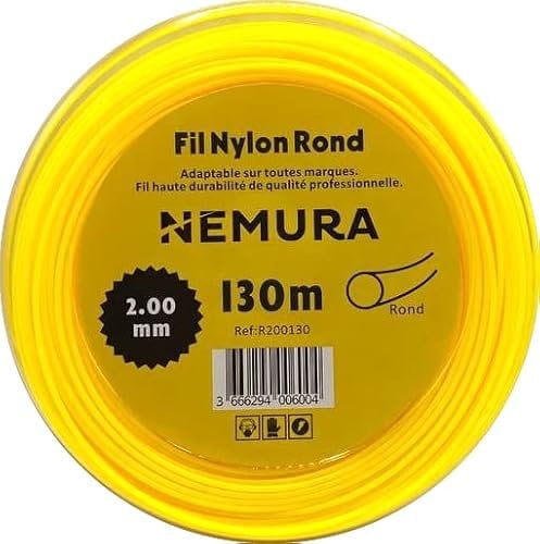 Nemura Fil Débroussailleuse Rond Ø: 2,00mm, L: 130m - Compatible avec d'autres marques - Haute durabilité - Qualité professionnelle - Marque Française