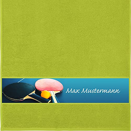 Manutextur Handtuch mit Namen - personalisiert - Motiv Tischtennis 3 - viele Farben & Motive - Dusch-Handtuch - hellgrün - Größe 50x100 cm - persönliches Geschenk mit Wunsch-Motiv und Wunsch-Name