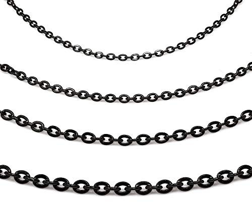 Treuheld® Schwarze Halskette aus Edelstahl in 4 Dicken und 5 Kettenlängen - [36.] Dicke: 2mm - Länge: 40cm