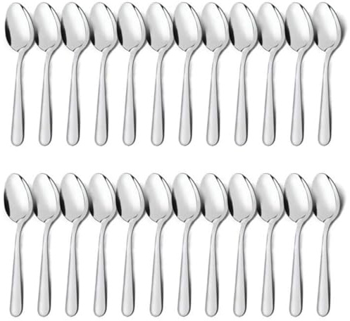 Unokit 24-Piece Tea Spoons Set Silverware - 6.7 inch Stainless Steel Spoon, Dessert, Table, Silverware Spoons Only for Home, Kitchen or Restaurant - Mirror Polished, Dishwasher Safe