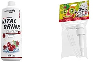 Best Body Nutrition Vital Drink ZEROP - Kirsche, Original Getränkekonzentrat - Sirup - zuckerfrei, 1:80 ergibt 80 Liter Fertiggetränk, 1000 ml & Dosierpumpe für 1000 ml Flaschen, 1 Stück