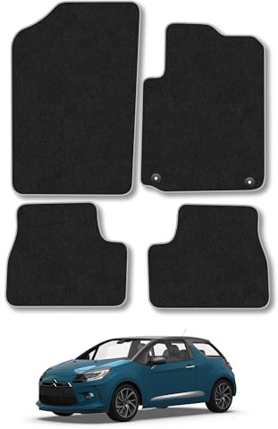 Citroen DS3 (2010-2015) Carpet Car Mats | Grey Edge Trim Tailored Fit Floor Mats Full Coverage Protection Accessories Easy Clean Anti Slip Made in the UK