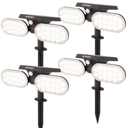 HOFTRONIC - Pato PIR - 4er LED Gartenstrahler Solar - mit Bewegungsmelder und Dämmerungsschalter - 6000K Tageslichtweiß - IP65 Wasserdicht - 300 Lumen - Erdspießstrahler