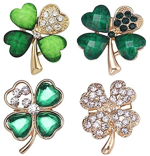 Trèfle à Quatre Feuilles Broche Broche Vert Strass Broche Alliage Cristal Écharpe Clip Cristal Broche Broche Broche de Noël Broche Broche Symbole de Chance pour Femmes Filles Fête de Mariage