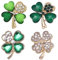 Trèfle à Quatre Feuilles Broche Broche Vert Strass Broche Alliage Cristal Écharpe Clip Cristal Broche Broche Broche de Noël Broche Broche Symbole de Chance pour Femmes Filles Fête de Mariage