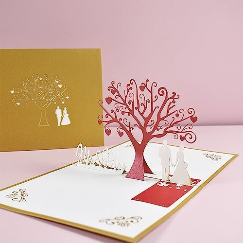 EBRO Pop Up Karte Hochzeit, Hochzeitskarte 3d Brautpaar mit Blauer Umschlag, Hochzeitskarten Pop Up für Standesamt & Kirchliche Trauung, Romantische Glückwunschkarte zum Hochzeitstag (Pop-up-Baum)