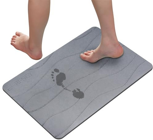 E-RFSEY Diatomite Stone Bath Mat, Superschnell Trocknende Kieselgur-Badematte aus Naturstein, Sehr Saugfähig (60 x 40 cm) (Grau-1)…
