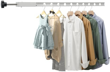 MUYIRTED 38.5cm Tendedero Pared, Rejilla De Secado De Aluminio De 10 Orificios, Tendedero Exterior para Balcon, Blanco, Montaje A Presión con Tornillo