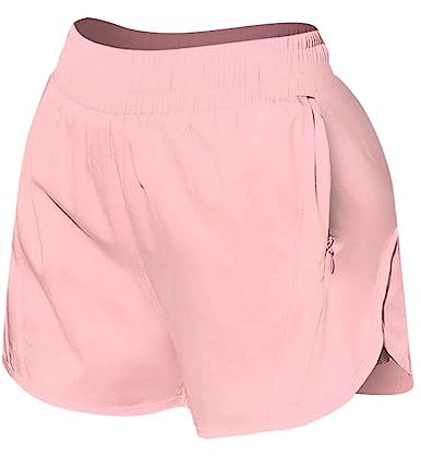 Short de course à pied pour femme avec poches zippées, taille haute, short d'entraînement sportif pour femme, Rose, L