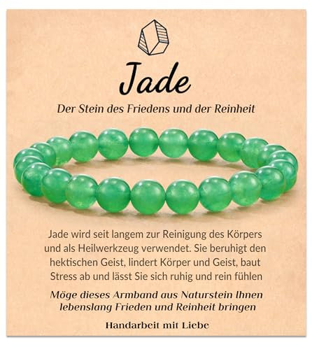 POWWA Jade Naturstein Armband Damen, Glucks und Positive Energie Chakra Perlenarmband fur Frauen, Geburtstag Weihnachten Muttertagsgeschenk fur Mama