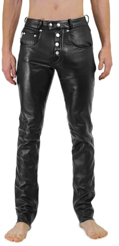 Bockle® Big Cheeker Lederhose Herren Rindleder schwarz | Freie Knopfleiste, Hingucker, Lederjeans, Echtleder