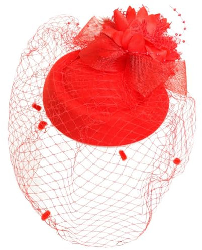 Ro Rox Netzschleife Fascinator Hut Perlen Vintage Retro Pinup 40er 50er Hochzeit, Rot, Einheitsgröße
