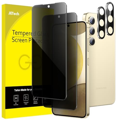 JETech Protector Pantalla Privacidad para Samsung Galaxy S24 5G 6,2 Pulgadas con Protector Lente Cámara, Anti Espía Cristal Vidrio Templado, Compatible Huellas Dactilares ID, 2 Paquetes Cada Uno