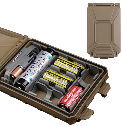 Zhongren Modular Battery Storage Case Molle Waterproof Battery Organizer Holder for CR123,18650,18350,AAA,CR2032 Batteries Survival Gear Airsoft Outdoor (Tan)