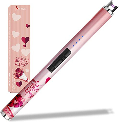 SUPRUS Electric Rechargeable Windproof Plasma Lighter with LED Battery Display, Safety Switch, USB Type C, Modern Style, Pink