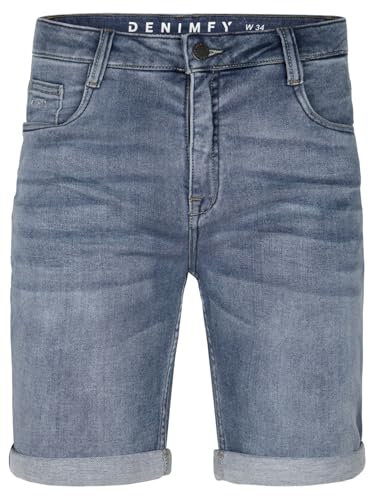 DENIMFY Jeans Shorts Herren Stretch Kurz Regular Fit DFAri Kurze Hosen Sommer Denim Einfarbig, Größe:38, Farben:Middle Blue Denim (M48)